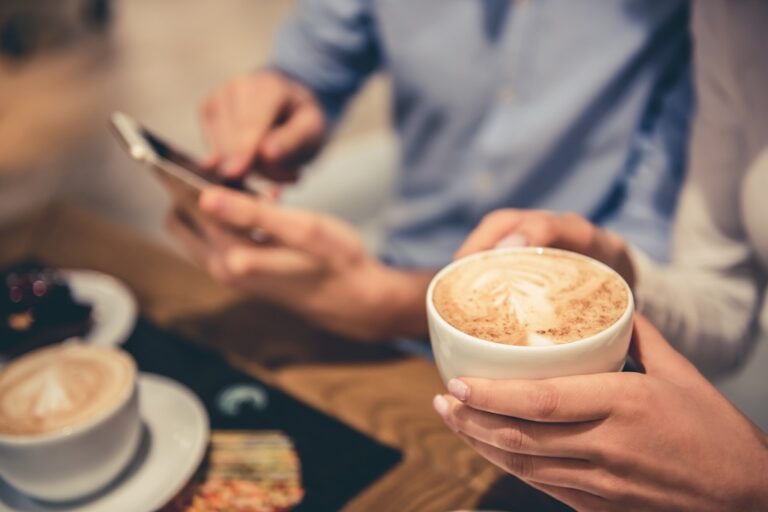 drinking coffee