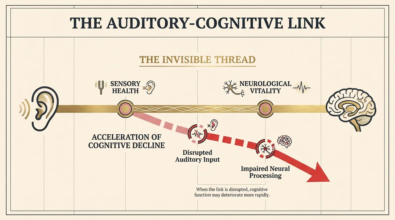 An infographic showing the connection between sensory health and neurological health as an 'invisible thread'.