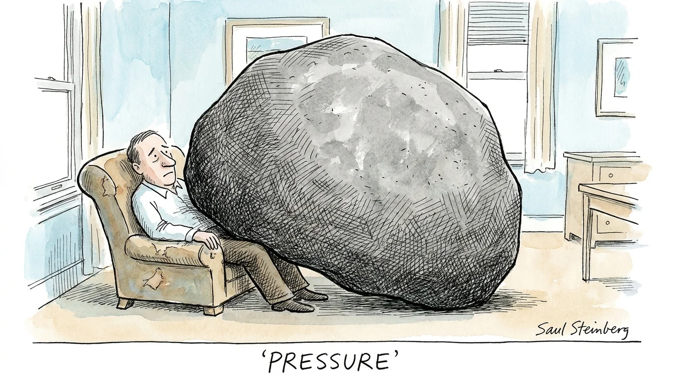 A conceptual illustration of a man with a heavy stone on his chest, symbolizing pressure and discomfort.