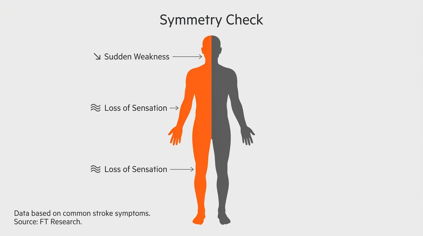 A medical diagram showing a silhouette with one side highlighted to indicate numbness or weakness.
