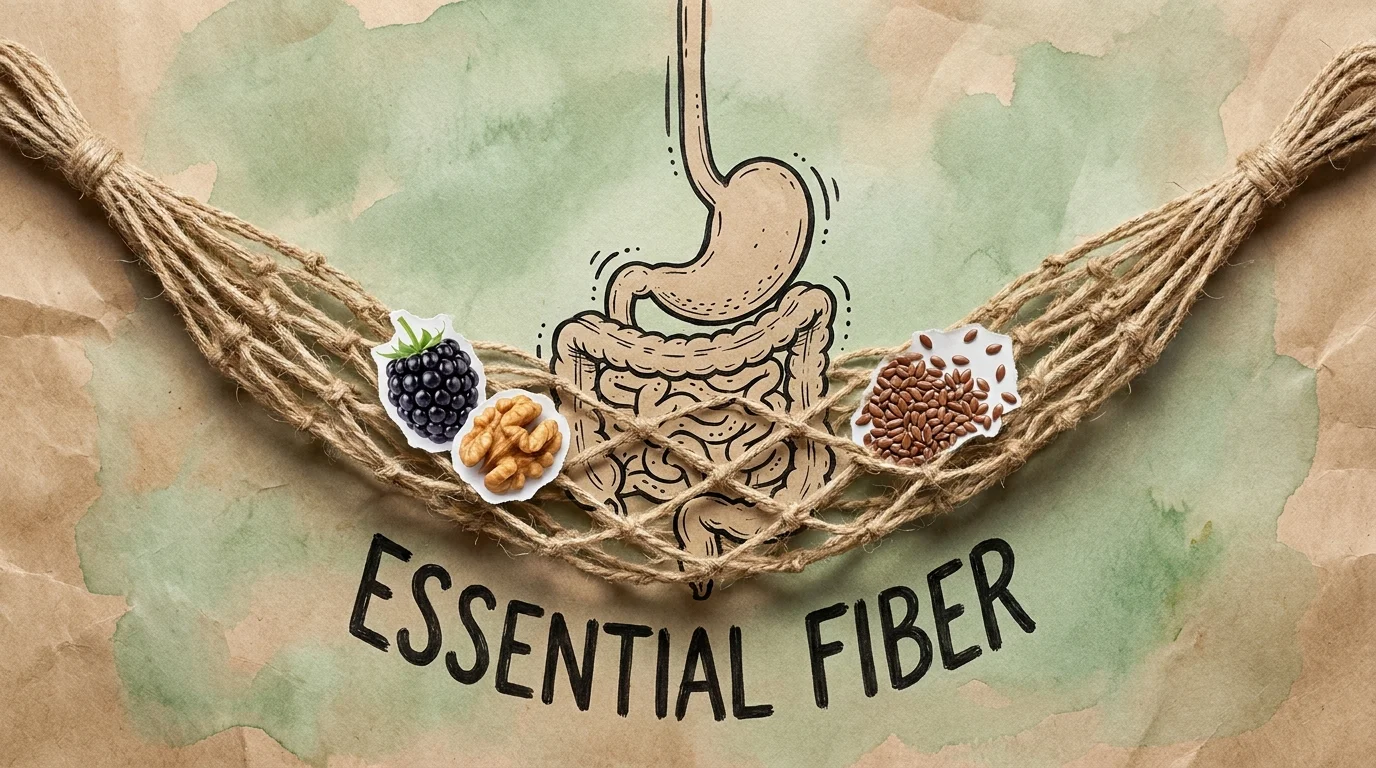 A mixed media art piece using twine and paper to represent the supportive, structural role of fiber in the digestive system.