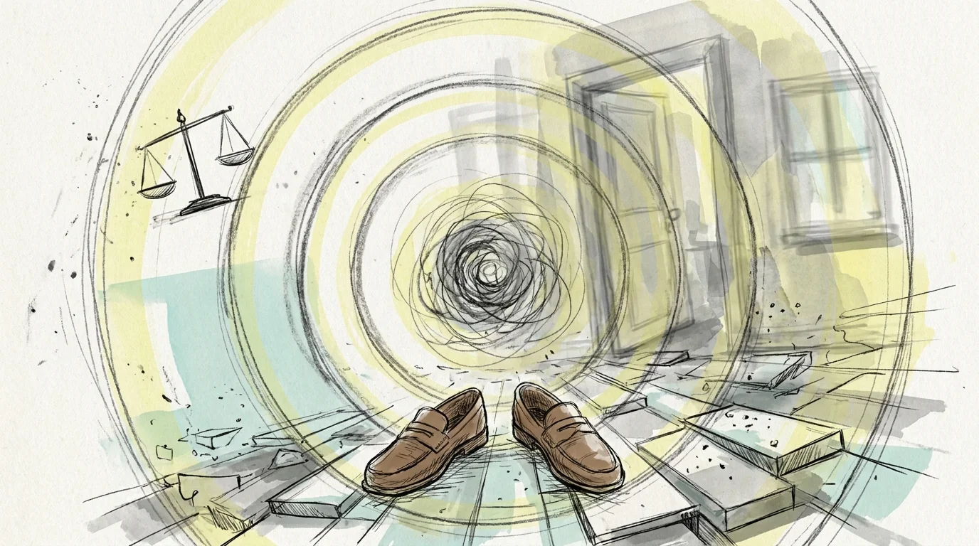 An abstract illustration of swirling lines and a tilting floor, representing the disorienting feeling of dizziness and vertigo.