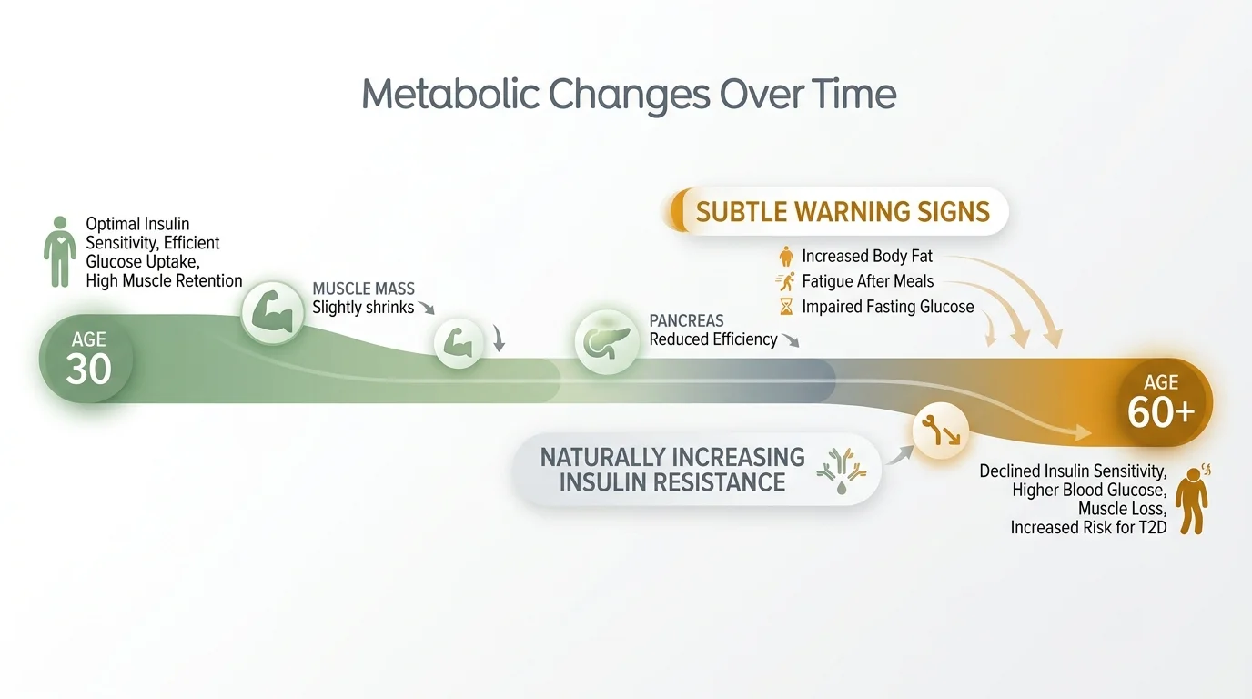 An infographic showing how insulin resistance naturally increases as adults reach age 60 and beyond.