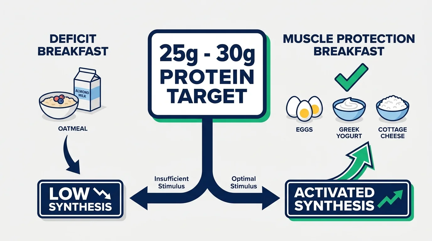 An infographic showing that 25 to 30 grams of protein is needed at breakfast to prevent muscle loss in seniors.
