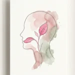 Watercolor and ink illustration of a profile silhouette where a pink leaf represents the tongue, symbolizing health monitoring.
